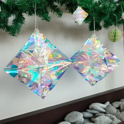High Quality Popular Crystal Diamond Shape Iridescent Hanging Wedding and Christmas Tree Ornament