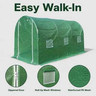 Outdoor Sun Shade Tent Gazebo 3m X 2m Steel Tube Frame Green PE Mesh Canopy with 6 Windows 1 Door for Backyard Camping Party