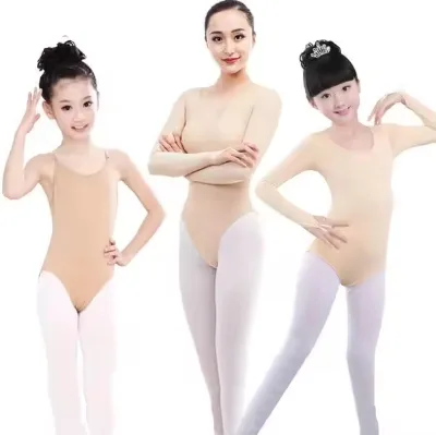 2025 MS00065 Wholesale Flesh Shiny Nylon Spandex Long Sleeve With Drawstring Front Leotards Girls Training Bodysuit Dancewear