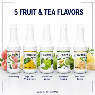 Juice Tea Liquid Concentrate 1.2KG 5 Flavors-Peach Oolong Lemon Pomelo Plum & Grape for Bubble Tea Shops & Cafes OEM
