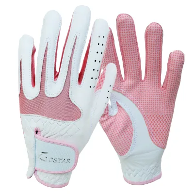 Popular Women's Cabretta Leather Pink Custom Logo Soft Full Golf Gloves