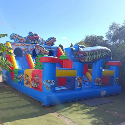 Hot Wheel Giant Inflatable Slide Castle Inflatable Slide With Climbing Wall and Obstacles Car Inflatable Dry Slide for Kids