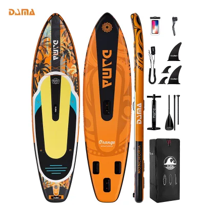 DAMA Factory Made Orange Graphic Inflatable SUP Board 11FT Family Size Comfort Grip Handles Factory Stock