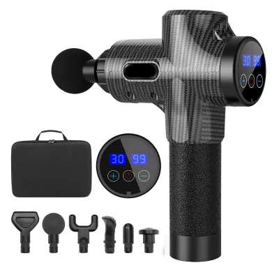Professional Carbon Massage Gun Oem Big Battery Charger High Speed Powerful Deep Tissue Massage Gun With Lcd Screen