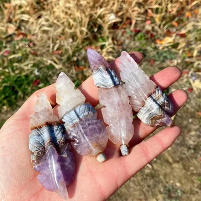 Hot Selling Mixed Material Crystal Feather Carving Polished Gemstone Figurine for Chakra Healing Home Display Collectible
