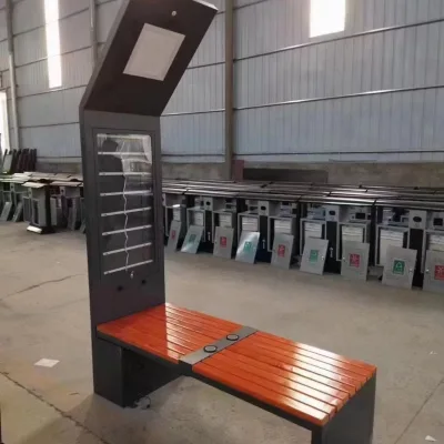 Outdoor Rectangle Solar Bench with Waterproof Metal Steel Frame and Solar Light Box for Urban Use