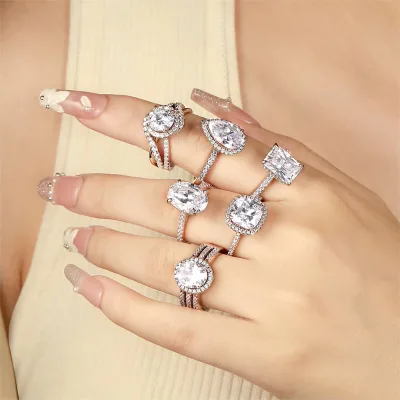 Elegant Vintage S925 Sterling Silver Ring for Women Adjustable Zircon for Wedding Engagement or Party