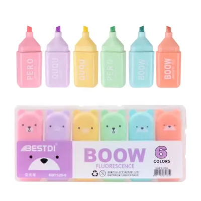 4/5/6 Colors Cute Bear Shape Mini Highlighter Pen Set Student Cute Doodle Marker Set