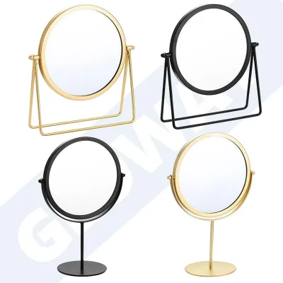 Hot Gold Tabletop Desk Dresser Metal Framed 360 Adjustable Rotation Make up Standing Vanity Makeup Table Mirror