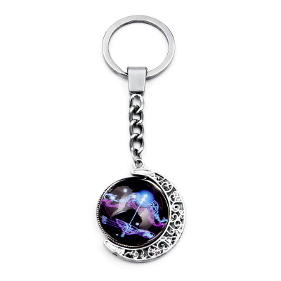 Mini Glass Ball 12 Zodiac Symbol Casual Personality Horoscope Signs Pendant Luminous for Birthday Gift Metal Keychain