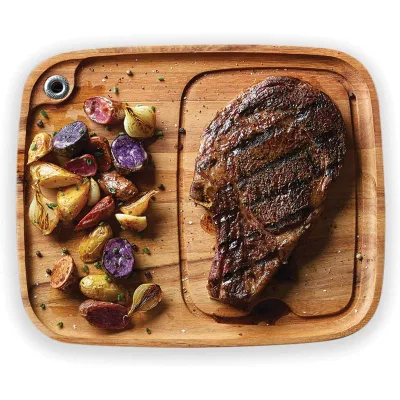 Acacia Wood Steak Plate With Juice Channel Wooden BBQ Steak Plate