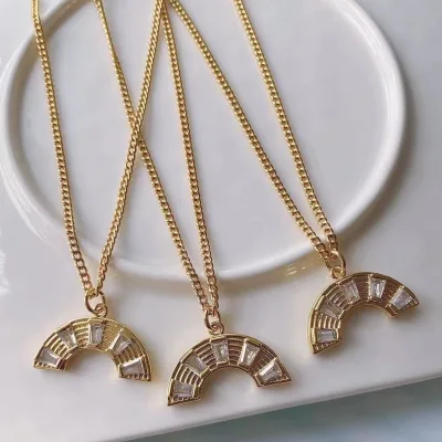 Jewelry Accessories Colorful Rainbow Shape Inlaid Zircon Gold Plated Charms Necklace for Jewelry Making