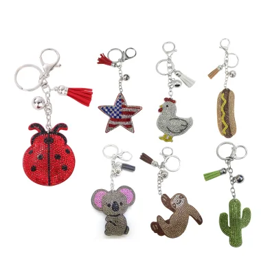 New Seven Star Ladybug Water Diamond Keychain Diamond Pendant Fashion Bag Decoration Charms Light Keychain