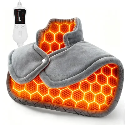 Electric Heating Pad for Neck Shoulders Back-Large Size 6 Heat Settings 4 Timer Settings Remote Control Household Use