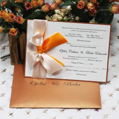 Customized Arab Design Handmade Wedding Invitation Cards with Silk Bowknot Birthday Invitation Cards