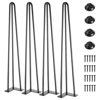 New Black Solid Steel Hairpin Legs 18-20 Inch 3 Rod Mid-Century Modern Hospital Use for Coffee Table Desk Chair Nightstand