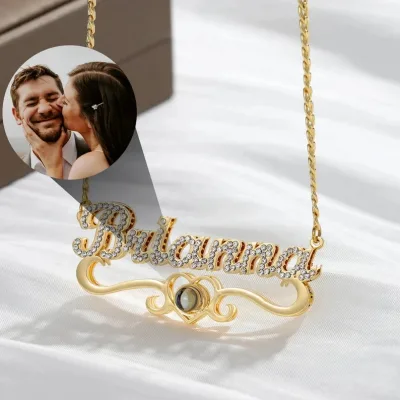 Personalized Heart Projection Photo Necklace with Custom Name-Iced Out Valentine's Day Gift for Your Loved One