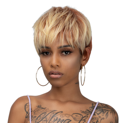 High Quality Color Gradient Short Human Hair Natural Heat Resistant Synthetic Hair Gold Straight Hair Extensions