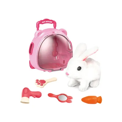 Pretend Play Pet Set Wholesale pink Baby Rabbit Plush Toy with Sound Nod Walk