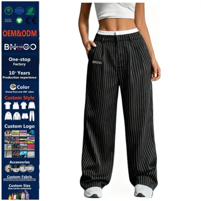 High Quality Women's High Waist Pants Color Block Striped Dress Office Pants for Ladies Custom Women's Wide Leg Pants