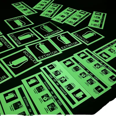 Photoluminescent Fire Extinguisher Traffic Sign Board Stickers for Fire Hydrant Safety Warning-Yellow Green/Blue Green
