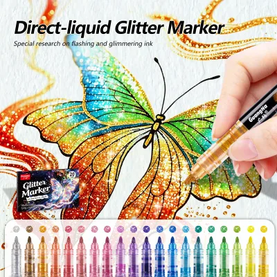 Glitter Markers 20 Colors Fine Tip Metallic Ink for Greeting Cards Scrapbook DIY Crafts Gift Decoration