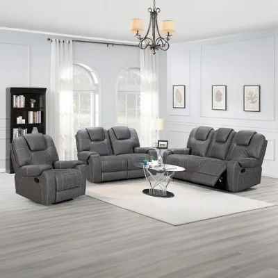 Manual Reclining Sofa Set 3 Piece Recliner Couch Loveseat and Armchair with Console Table for Living Room Home Lounge Furniture