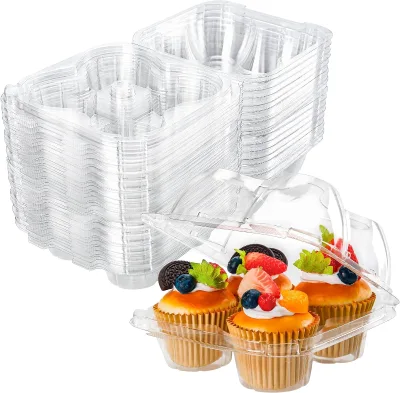Wholesales Plastic PET  Cupcake Containers 4 Compartment Disposable Boxes Cupcake