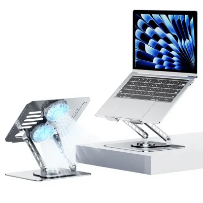Adjustable Laptop Stand with 360 Rotation Metal Folding Notebook Tablet Stand with Heat Dissipation Fan