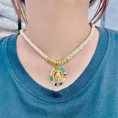 CH-LAN0982 Trendy Religion Charm Necklace, Religious Pendant Necklace, Handmade Rope Necklace Wholesale Jewelry