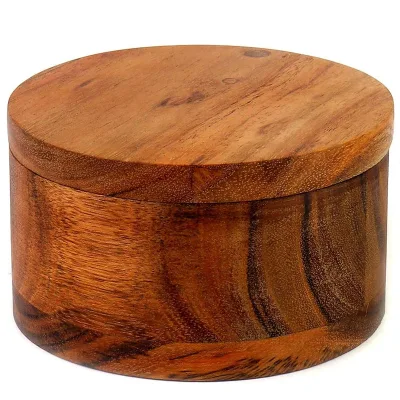 Acacia Wood Salt and Spice Box with Swivel Cover for Storing Table Salt Gourmet Salts Herbs or Favorite Seasonings