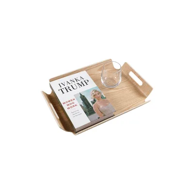 Hot Sale High Quality Rectangle Wood Tray With Handle Handmade Decorative Cafe Serving Tray