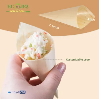 Disposable Wooden Cone Tableware Palm Leaf Food Cone for Appetizer Snack Dessert Sampling Eco Friendly Catering Supplies