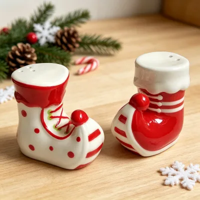 Christmas Ceramic Salt and Pepper Shakers Set Santa Snowman Stocking Design Decorative Salt Pepper Shaker for Home Kitchen Table