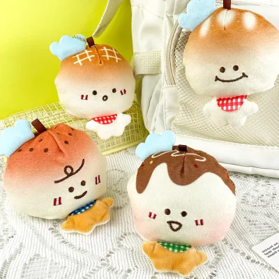 Cartoon Bread Man Doll Cute Bear Stuffed Toy with Super Soft Plush Material PP Cotton Filled Flip and Bag Pendant