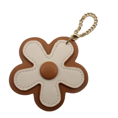 Two Tone Flower Leather Bag Charm Gold Chain Lobster Clasp Stitched Design Fashion Handbag Pendant Daily Key Ornament Gift