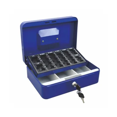 A Safe with a Tray of Euro Coins Small Metal Cash Box