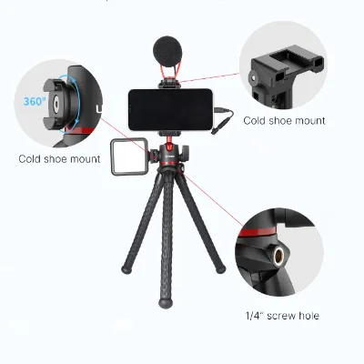 New Ulanzi MT 33 Flexible Octopus Tripod Phone Camera 2-in-1 Design Tripod with Phone Stand Side Cold Shoes 1/4 Screw, Suitable