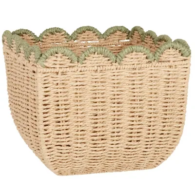Bohemian Two Tone Paper Baskets With Scalloped Top Green Border Storage Baskets Seagrass Two Tone Bin ODM Laundry Crafts Basket