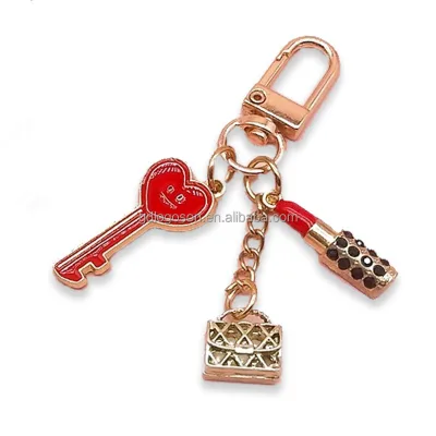 Fashion Women Bag Ornament Metal Keychain with Key Lipstick Bag Dress Charms Key Ring Fashion Lady Bag Key Chain