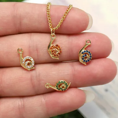 Hot Sale Snail Shape Design Gold Brass rainbow Color Pendant Charms for Necklace Making