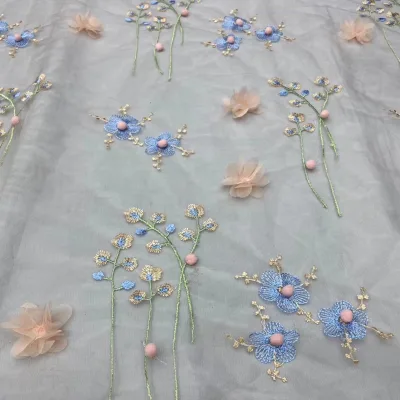 Red New Mesh Embroidered Fabric Three-dimensional Wool Ball for Children's Dress Formal Hanfu Lace