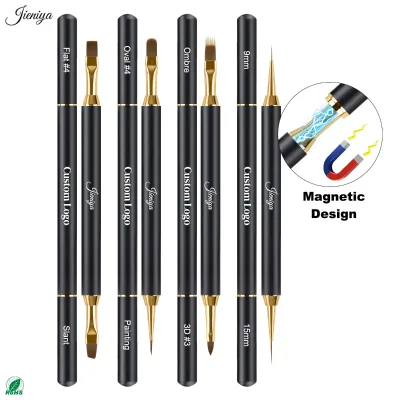 Hot Selling Trend Magnetic Lock Black Metal Handle 2 Way Nail Art Brush Set Dual End Gel Brush