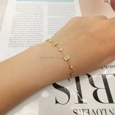 Popular Style AU750 18K Solid Yellow Gold Real Diamond Bracelet Initial Jewelry