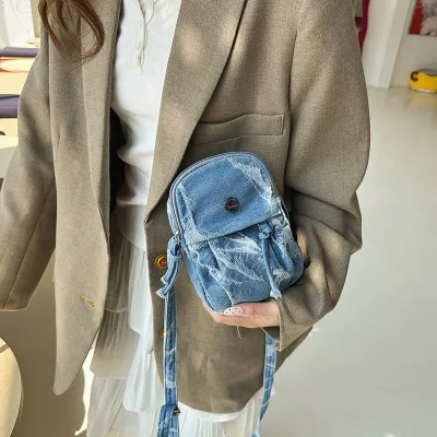 Vintage Denim Crossbody Bag for Women 2026 New Petite Phone Commutting Shoulder Mini Square Zipper Closure