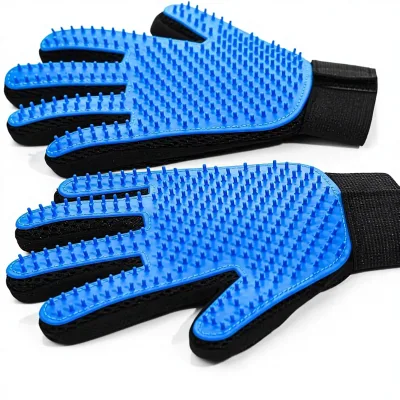 Pet Hair Removal Gloves for Dogs Cats 2-in-1 Deshedding Brush Massage Mitt Grooming Safe for Short/Long Hair 2-Pack (Blue)