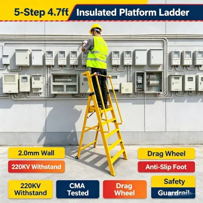 4ft Electric Meter Detection & Maintenance Fiberglass Insulating Ladder-Portable Folding Design for Outdoor & Warehouse Use