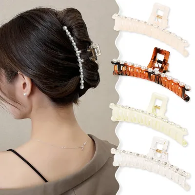 2024 Extra Large Plastic Pearl Hair Claw Non slip Jumbo Pearls Hair Clips Claw for Women Girls Big Hair