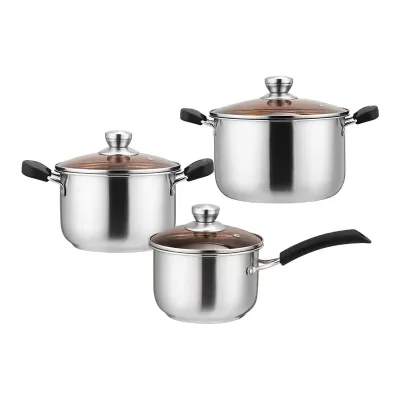 Wholesale Eco-Friendly American Style Stainless Steel Cookware Sets 1pc Milk Pot with Tempered Glass Lid for Home Cooking