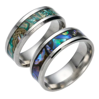 Personalized Stainless Steel Colorful Design Shell Ring Trendy Men Jewelry Natural Abalone Shell Ring